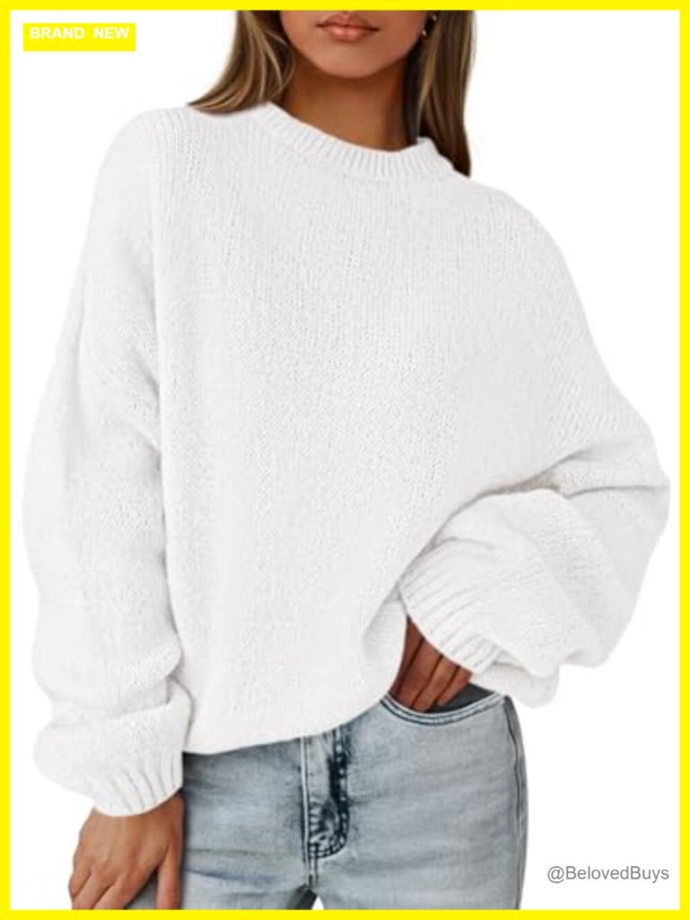 Chunky Knit Oversized Pullover Sweater Drop Shoulder Lantern Sleeve